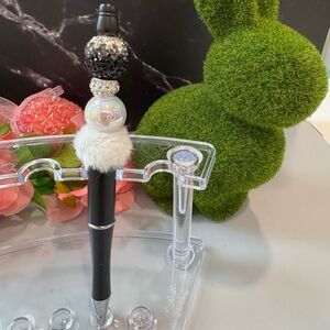 Decorative Black Bead and Fur Ball Ballpoint Pen